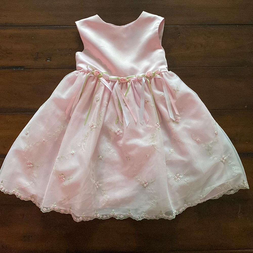 Blush satin and embroidered tulle toddler dress